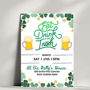 St. Patrick's Day invitation shamrock St Patrick's day party invite beer party green Irish any event editable printable download