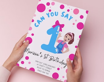 Invito per la signorina Rachel, festa per la signorina Rachel, tema, stampabile per la signorina Rachel, decorazione per la signorina Rachel, 2° compleanno, 1° compleanno, rosa, canva, modificabile