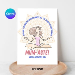 Cartão de Dia das Mães editável, modelo de cartão para impressão Canva, cartão inspirador de Feliz Dia das Mães para esposa, presente de ioga para mãe, You Rock para mãe