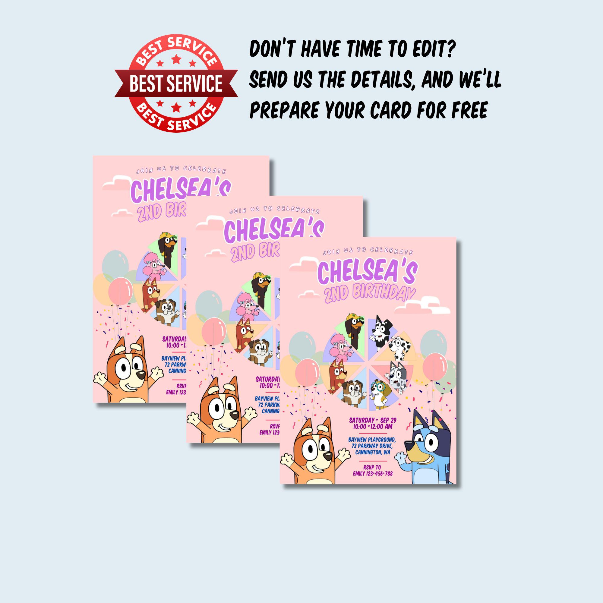 Pink Theme Bluey Balloon Invitation