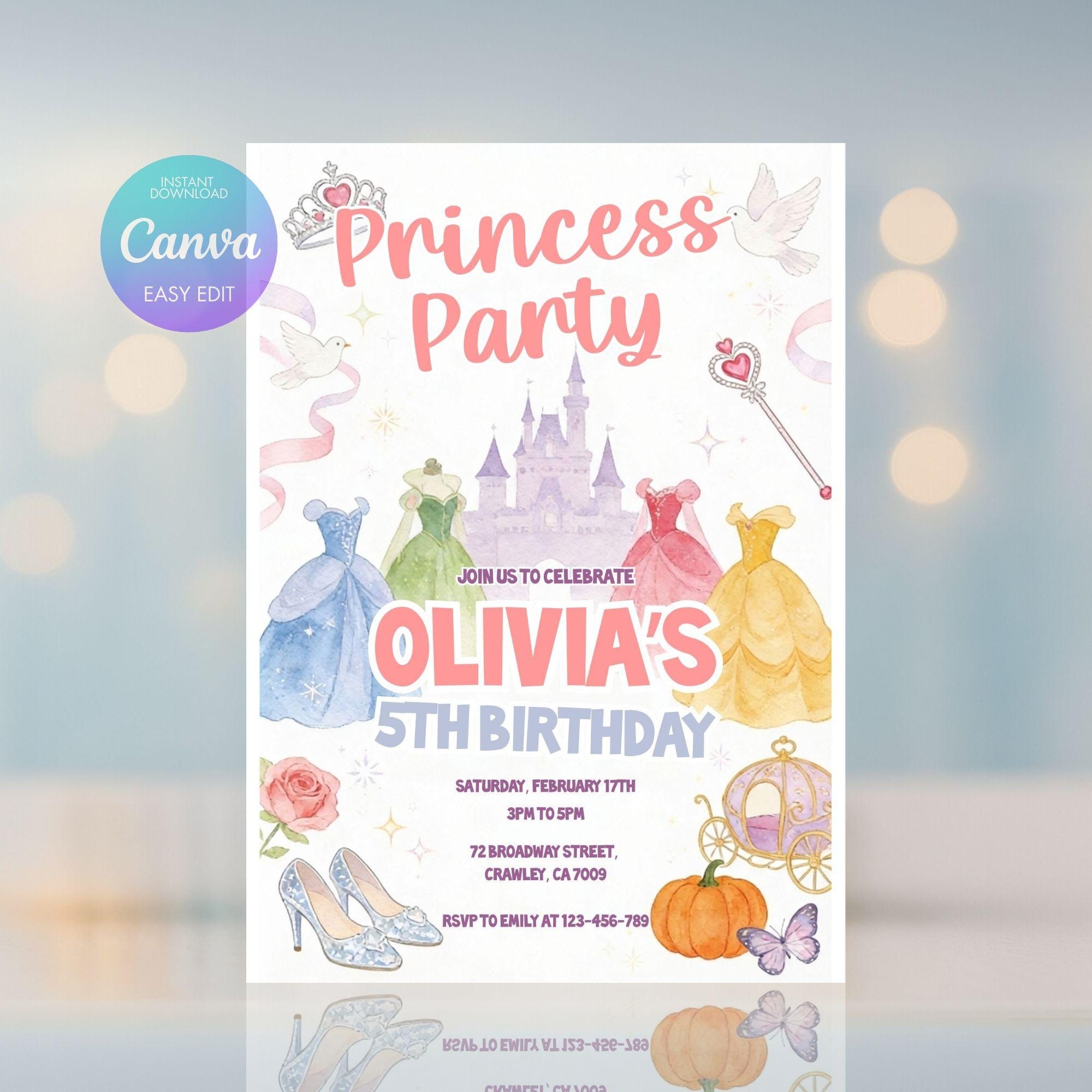 Editable Princess Birthday Invitation Template: Watercolor Magical ...