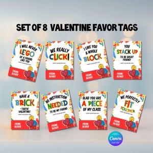 Brick Valentine Gift Tags Printable, Building Block Friendship Cards for Kids, Classroom Valentine Exchange