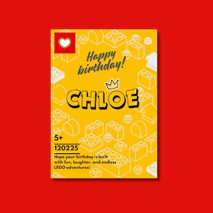 Tarjeta de cumpleaños personalizada con forma de ladrillo: tarjeta imprimible personalizada de 5 x 7 con nombre, edad, fecha y mensaje de cumpleaños: descarga digital instantánea