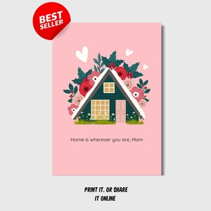 Printable Mothers Day Card Happy Mothers Day for Mom, Floral Mothers Day Card Printable Card Gift for Mom Digital Download Home Sweet Home