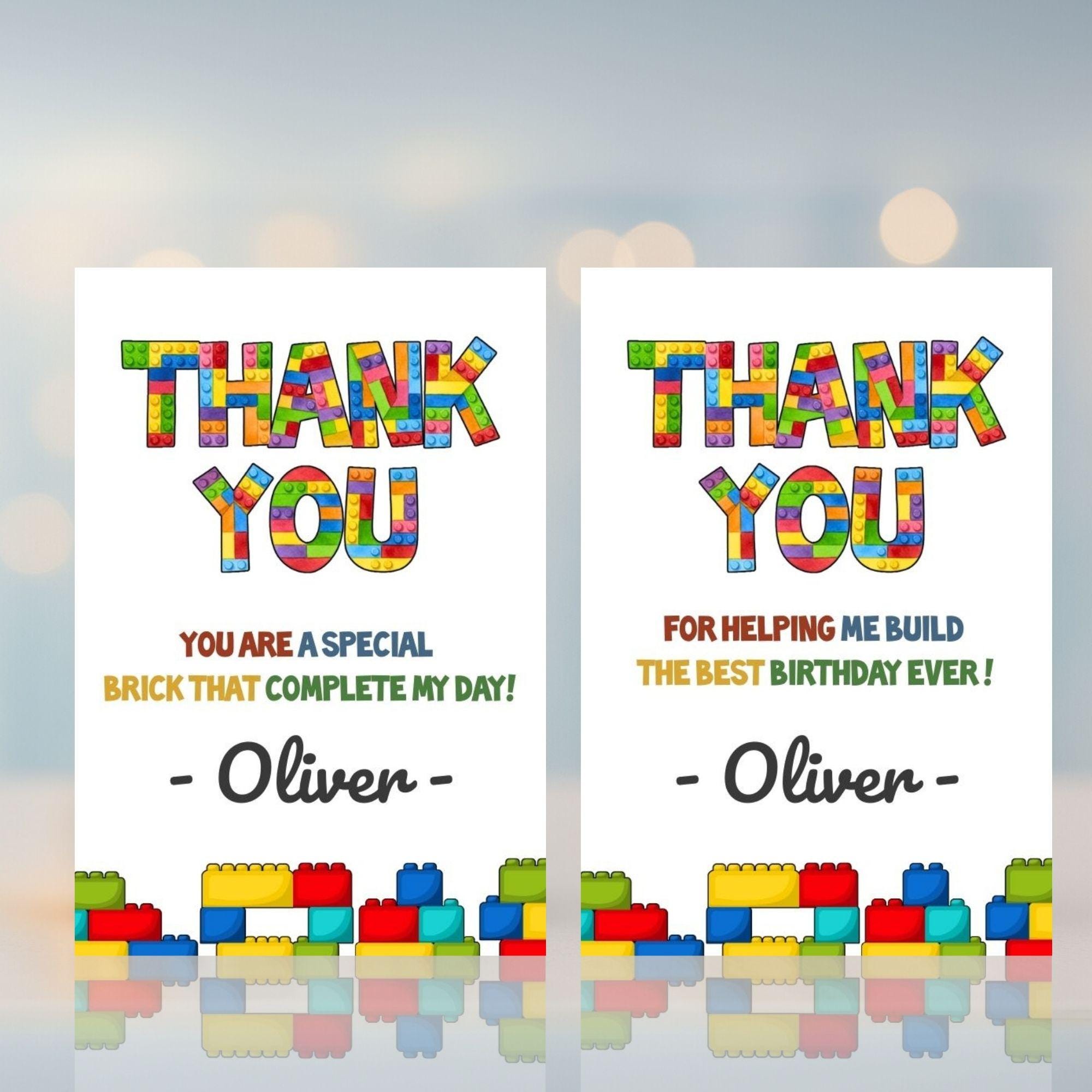 Building Block Favor Tags: Brick Birthday Thank You Notes (canva ...