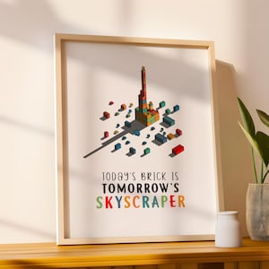 Construction Theme Kids Print: Brick Skyscraper Art (Digital Download)