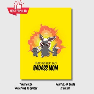 Lustige Mutter-Tageskarte für Frau druckbare coole Mutter-Karte, Geburtstagskarte Mama Frau digitaler Download, glücklicher Mutter-Tag schwarz, gelb, weiße Karte