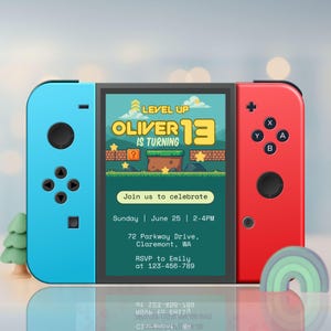 Invitation de jeu vidéo imprimable 13e anniversaire pour garçons | Modèle de Gamer Party modifiable | Carte d'anniversaire avec console de jeu portable