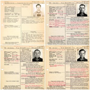Digital collage of 300+ vintage Alcatraz mugshots and inmate records featuring infamous criminals like Al Capone, George “Machine Gun” Kelly, and Robert Stroud. High-resolution black-and-white prison portraits scanned at 600 DPI. Ideal for true crime fans, junk journalers, scrapbooking, and vintage law enforcement projects. A historical archive capturing the dark legacy of America’s most notorious penitentiary.
