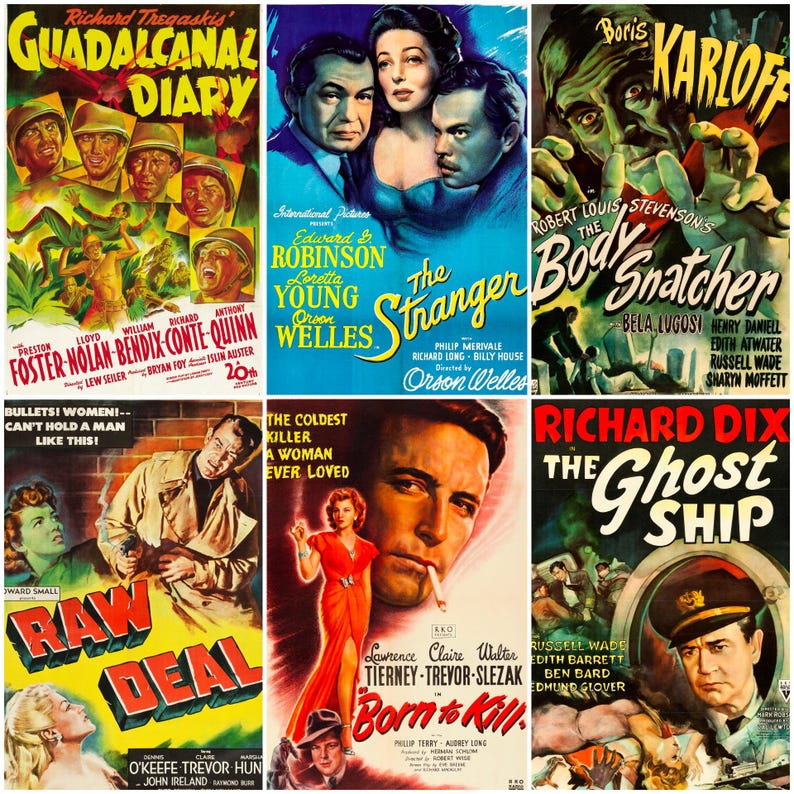 160 vintage movie posters from the 1940s featuring iconic Hollywood stars, film noir classics, and wartime cinema. Includes restored promotional artwork with bold graphics and historic typography. Ideal for collectors, film historians, scrapbookers, and creatives seeking high-quality digital downloads of Golden Age movie advertisements.