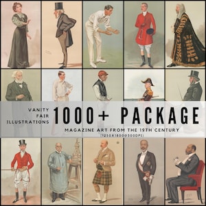 1000+ Vanity Fair Magazine-illustrationer / Brittiska karikatyrer från 1800-talet / Digital nedladdning i JPG / Arkiv med redaktionell konst