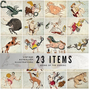 Antique Zodiac Sign Prints – 23 High-Resolution TIFF Files for Astrology Lovers, Wall Art & Mystical Design