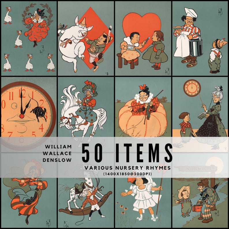 50 Vintage Mother Goose Illustrations by W.W. Denslow / High-res Tiffs ...