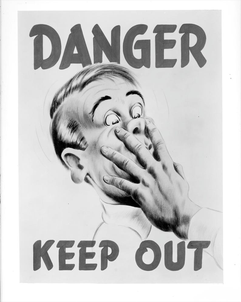 14 vintage safety posters featuring bold mid-century designs and classic safety slogans such as 'Danger Keep Out' and 'No Smoking.' Includes striking graphics, vibrant colors, and retro workplace messaging. Ideal for educators, collectors, scrapbookers, and creatives seeking digital downloads of nostalgic public safety ephemera for décor or mixed media projects.
