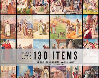 130 Vintage Bible Wall Prints – Digital Ephemera for Scrapbooking, Junk Journals, Collage & Art Projects