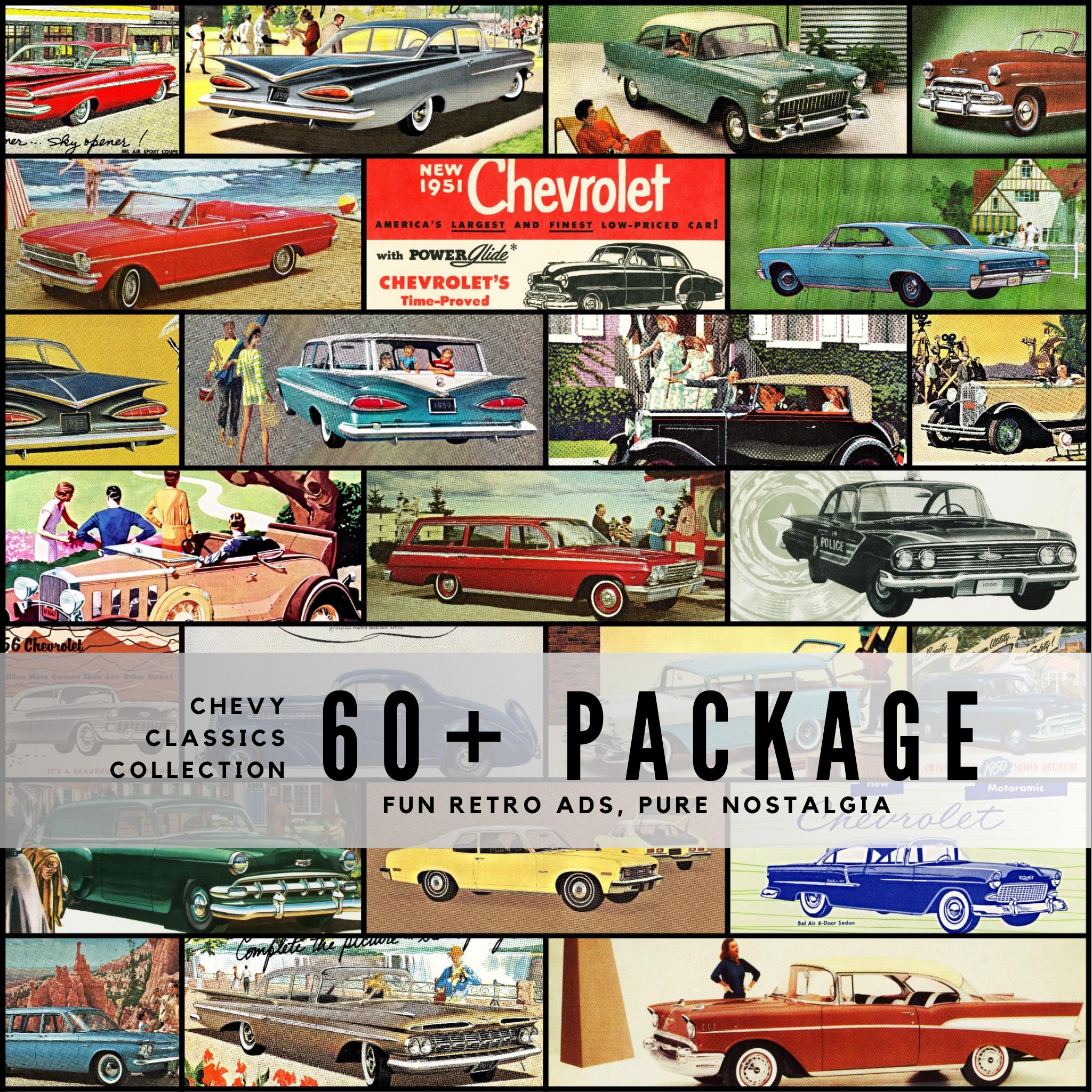 Chevrolet USED CARS アクリル 特大 看板 60+ Vintage Chevy Car Ads / Classic 1950s & 1960s Automobile TIFF