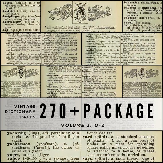 Vintage Dictionary Pages O-Z: High-resolution Digital Downloads - Etsy