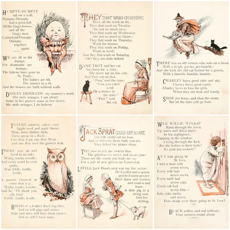 Vintage Mother Goose Illustrations: 60+ Nursery Rhyme Images (JPG ...