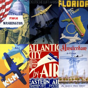 High-resolution preview of vintage airline travel posters from the mid-20th century, featuring iconic carriers like Pan Am, TWA, Air France, and KLM. Includes vibrant retro illustrations, luxury aircraft designs, exotic destinations, and elegant typography. Ideal for collectors, aviation fans, scrapbookers, and designers seeking digital downloads that celebrate the golden age of air travel with timeless visual charm.