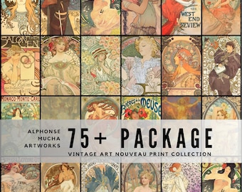 75+ Alphonse Mucha Artworks / Vintage Art Nouveau Prints for Designers Collectors / High‑Resolution Decorative Art Bundle