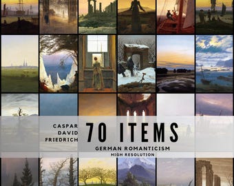 70 Obras de Arte Românticas Alemãs – Caspar David Friedrich - Coleção TIFF de Alta Resolução - Paisagens Vintage Imprimíveis