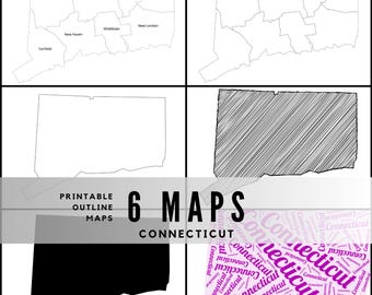 Printable Connecticut Maps / State Outline and Labeled Geography Sheets / Letter‑Size Educational Printables for Teachers and Students