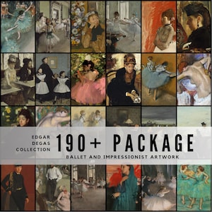 May include: A collection of Edgar Degas artwork featuring ballet dancers and impressionist paintings. The image includes a grid of various paintings with the text "190+ PACKAGE" and "Ballet and Impressionist Artwork". The collection showcases a variety of colors and styles.