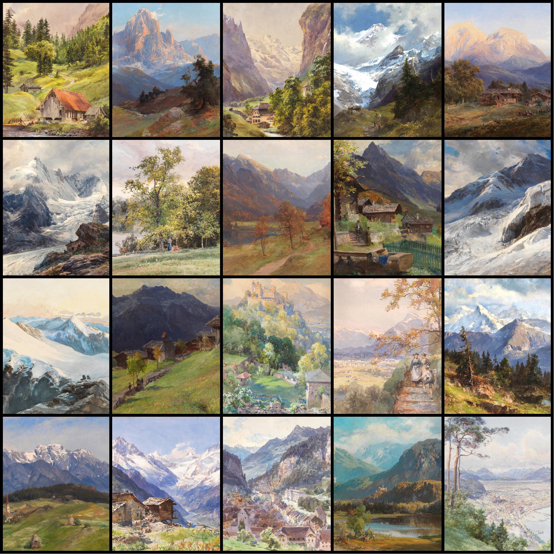 80+ Edward Theodore Compton Mountain Paintings JPG, Vintage Alpine