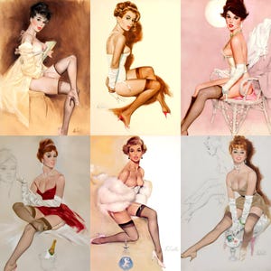 Digital collage of 700+ vintage pinup posters spanning mid-20th-century glamour, featuring iconic figures like Bettie Page, Marilyn Monroe, and Rita Hayworth. Playful poses and nostalgic styling evoke the charm of 1950s classic pinup art. Includes retro fashion, sultry expressions, and stylized compositions—perfect for junk journaling, scrapbooking, wall décor, and collectors of vintage illustration and pop culture ephemera.