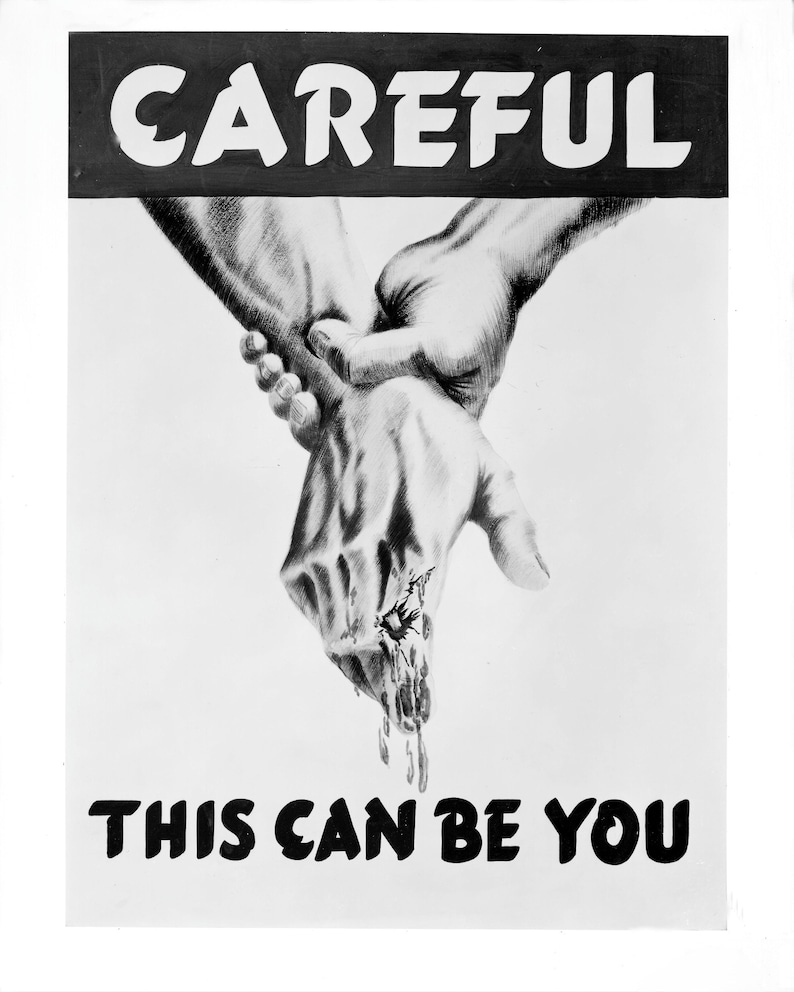 14 vintage safety posters featuring bold mid-century designs and classic safety slogans such as 'Danger Keep Out' and 'No Smoking.' Includes striking graphics, vibrant colors, and retro workplace messaging. Ideal for educators, collectors, scrapbookers, and creatives seeking digital downloads of nostalgic public safety ephemera for décor or mixed media projects.