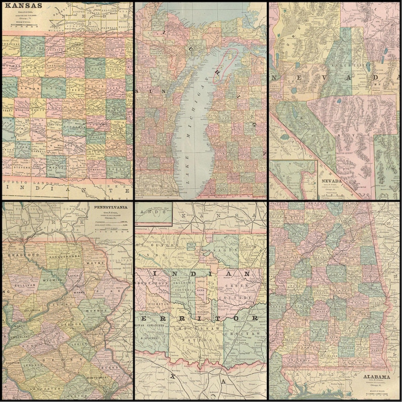 50+ Complete USA State Maps – High‑res 1889 Vintage Atlas Pages of ...