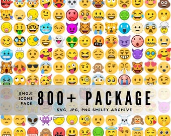 800+ Emoji SVG Bundle / Scalable Vector Smiley Icons / Digital Ephemera Collection for Crafts, Collage, Journaling, and Creative Projects