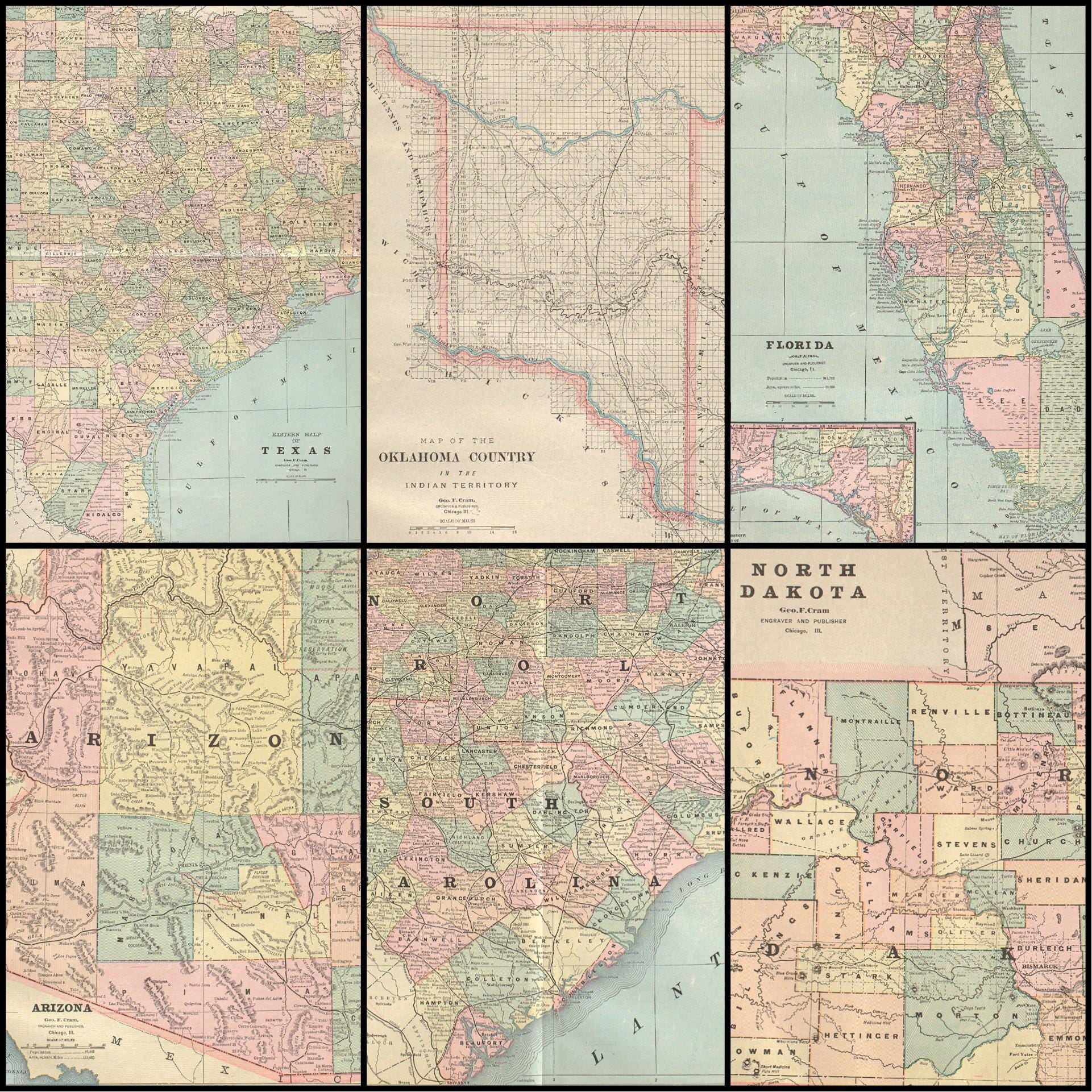50+ Complete USA State Maps – High‑res 1889 Vintage Atlas Pages of ...