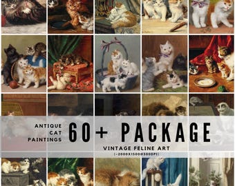 60+ Antique Cat Paintings – High-Res Vintage Feline Art Prints in TIFF Format for Crafts, Junk Journals, Décor & Collage Projects