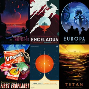 "19 high-resolution NASA space tourism posters showcasing retro-futuristic designs, vibrant interplanetary imagery, and imaginative depictions of space exploration. Ideal for space enthusiasts, educators, collectors, and creatives seeking digital downloads of authentic NASA artwork for wall art, classrooms, journals, and science-themed projects.