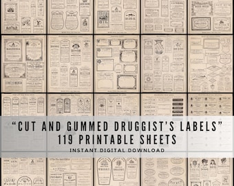119 Printable Sheets of Vintage Apothecary Druggist Pharmacy Labels | Instant Download | Great for Junk Journals & Crafts