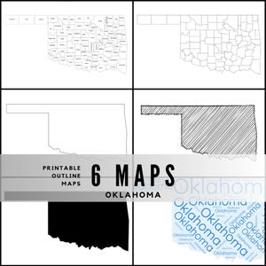 Utskrivbara kartor över Oklahoma / Översiktsark och geografiblad med etiketter / Utskriftbara pedagogiska ark i Letter-storlek för lärare och elever