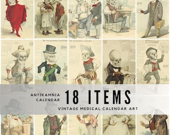 18+ Antikamnia Calendar Images JPG, Vintage Skull Art, Antique Medical Advertising, Victorian Ephemera, Retro Calendar Illustrations