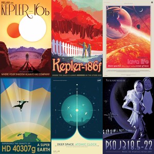 "19 high-resolution NASA space tourism posters showcasing retro-futuristic designs, vibrant interplanetary imagery, and imaginative depictions of space exploration. Ideal for space enthusiasts, educators, collectors, and creatives seeking digital downloads of authentic NASA artwork for wall art, classrooms, journals, and science-themed projects.