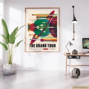 "19 high-resolution NASA space tourism posters showcasing retro-futuristic designs, vibrant interplanetary imagery, and imaginative depictions of space exploration. Ideal for space enthusiasts, educators, collectors, and creatives seeking digital downloads of authentic NASA artwork for wall art, classrooms, journals, and science-themed projects.