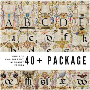 Más de 40 ilustraciones de caligrafía vintage / Letras del alfabeto / Descargas digitales de alta calidad