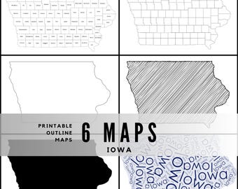 Printable Iowa Maps / State Outline and Labeled Geography Sheets / Letter‑Size Educational Printables for Teachers and Students
