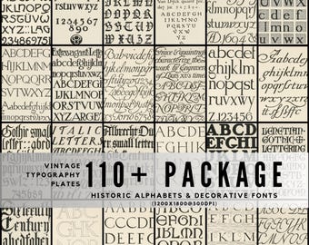 110+ Vintage Typography Plates / Classic Letterforms and Decorative Fonts / Historic Alphabet Art for Designers & Collectors