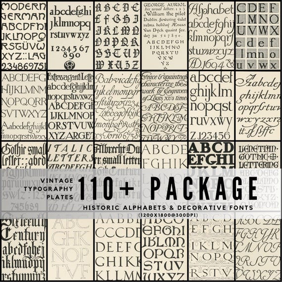 110+ Vintage Typography Plates / Classic Letterforms and Decorative Fonts / Historic Alphabet Art for Designers & Collectors