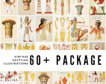 60+ Egyptian Art Prints – Ancient Pharaoh & Hieroglyphic Illustrations (Digital Download, Vintage Wall Art and Clipart Bundle)