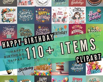Paquete de imágenes prediseñadas de feliz cumpleaños: más de 110 imágenes PNG para tarjetas (descarga digital)