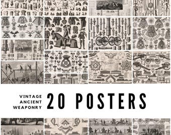 Vintage Weaponry Posters: Antique Arms & Armor Illustrations (Digital Download)