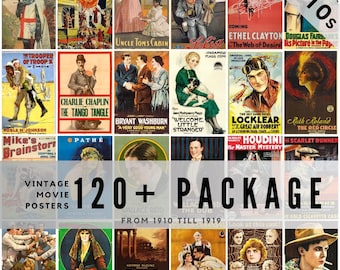 ヴィンテージ無声映画ポスターセット：1910年代の映画アートプリント