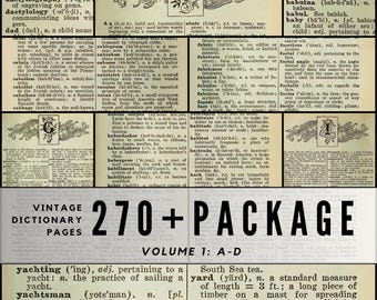Vintage Dictionary Pages A-D: High-Resolution Digital Ephemera (270+ Pages)