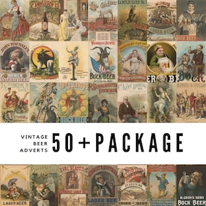 50+ vintage ölreklam / Högkvalitativa digitala nedladdningar / Bryggeri-ephemeraposters / Klassisk ölmarknadsföringskonst